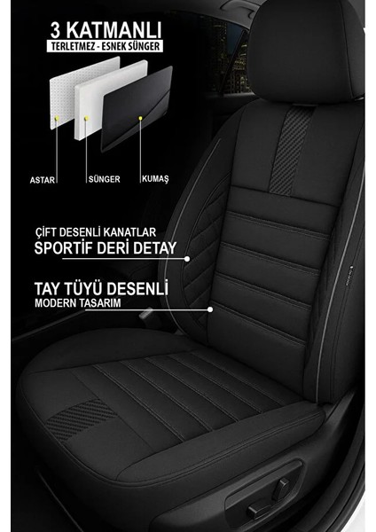 Opel Cascada 1.4 (140 Hp) Turbo Ecotec Start/stop 2014 Trend Serisi Uyumlu Tay Tüyü Oto Koltuk Kılıfı Karbon Siyah fiyatları