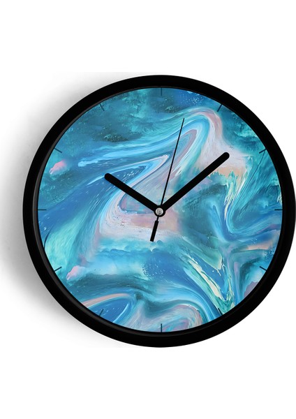Soyut Tasarım Modern Duvar Saati - 25CM - Önü Camlı Siyah Kasa - Sessiz Mekanizma
