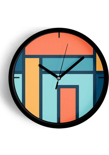 Geometrik Tasarım Modern Duvar Saati - 25CM - Önü Camlı Siyah Kasa - Sessiz Mekanizma