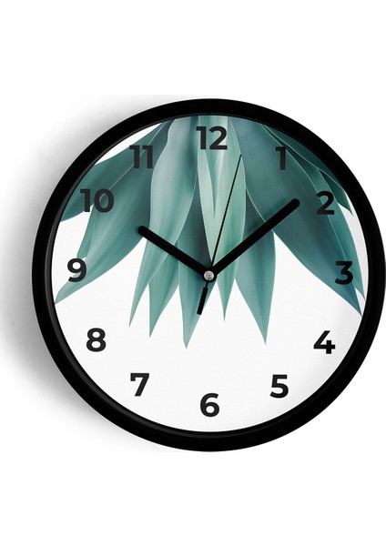 Yaprak Desenli Bohem Modern Duvar Saati - 25CM - Önü Camlı Siyah Kasa - Sessiz Mekanizma