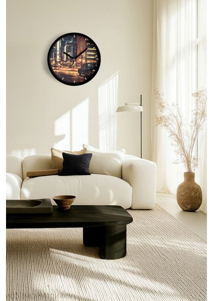 Klasik Araba ve Gece Şehir Modern Duvar Saati - 25CM - Önü Camlı Siyah Kasa - Sessiz Mekanizma fiyatları