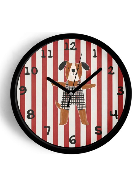 Sevimli Köpek Tasarım Çocuk Odası Duvar Saati - 25CM - Önü Camlı Siyah Kasa - Sessiz Mekanizma