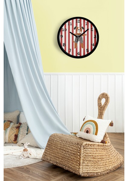 Sevimli Köpek Tasarım Çocuk Odası Duvar Saati - 25CM - Önü Camlı Siyah Kasa - Sessiz Mekanizma fiyatları