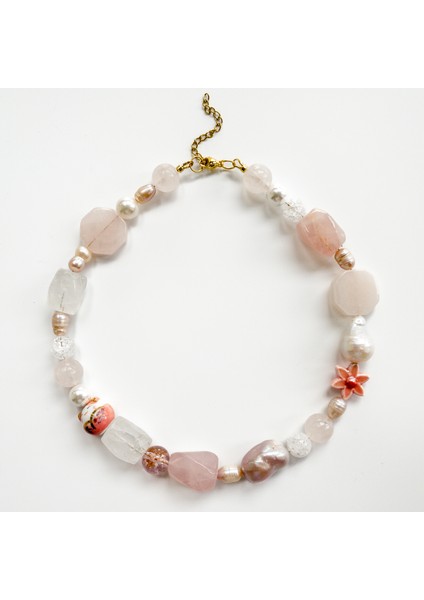 Juno – Mayorka Inci, Necef, Barok Inci, Pembe Kuvars & Kristal Kuvars Kolye