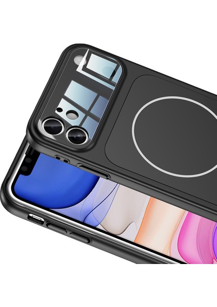 Iphone 11 Uyumlu Kılıf Magsafe Şarj Destekli Cam Çerçeveli 17 Pro Max Görünümlü Lüks Kapak modelleri