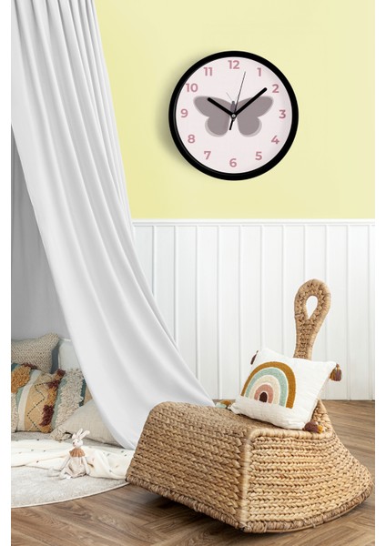 Kelebek Tasarım Çocuk Odası Duvar Saati - 42CM - Önü Camlı Siyah Kasa - Sessiz Mekanizma fiyatları