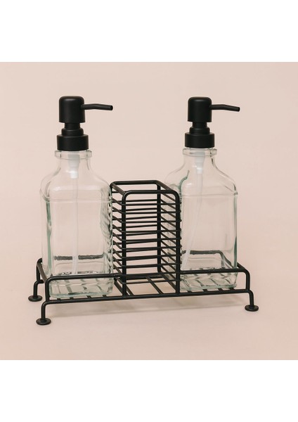 Siyah Metal Standlı 2'li Sıvı Sabunluk
