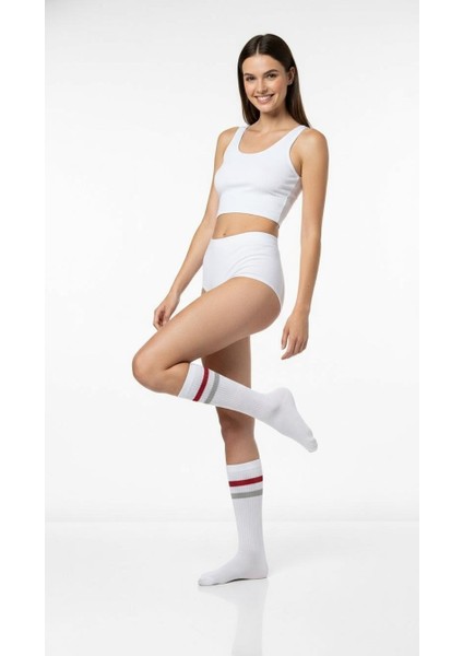 Kadın 2’li Tenis Çorabı Seti – Gri & Beyaz Çizgili Spor Çorap – Pamuklu Nefes Alabilir modelleri