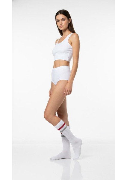 Kadın 2’li Tenis Çorabı Seti – Gri & Beyaz Çizgili Spor Çorap – Pamuklu Nefes Alabilir indirimleri