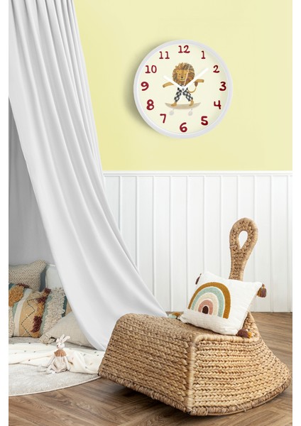 Güneş Gözlüklü Kaykay Yapan Sevimli Aslan Çocuk Odası Modern Duvar Saati - 25CM - Önü Camlı fiyatları