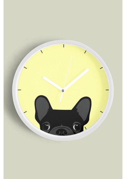Fransız Bulldog Köpek Tasarım Modern Duvar Saati - Salon, Çocuk Odası, Genç Odası - 25CM - Önü Camlı