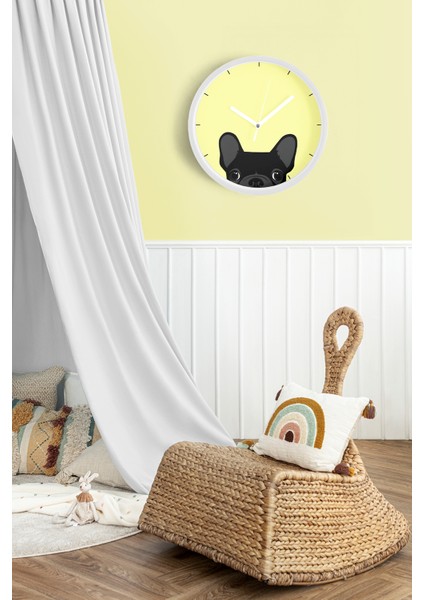 Fransız Bulldog Köpek Tasarım Modern Duvar Saati - Salon, Çocuk Odası, Genç Odası - 25CM - Önü Camlı fiyatları