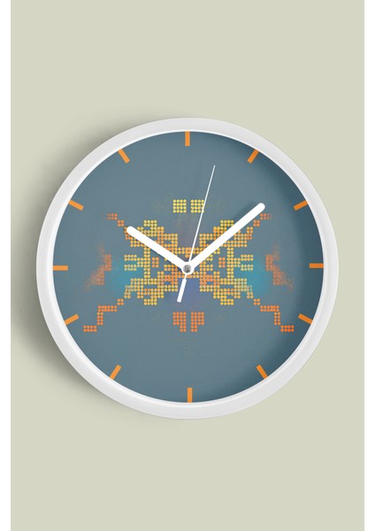 Piksel Zamanı Temalı Modern Duvar Saati - 25CM - Önü Camlı Beyaz Kasa - Sessiz Mekanizma