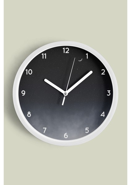 Gece Gökyüzü Temalı Modern Duvar Saati - 25CM - Önü Camlı Beyaz Kasa - Sessiz Mekanizma