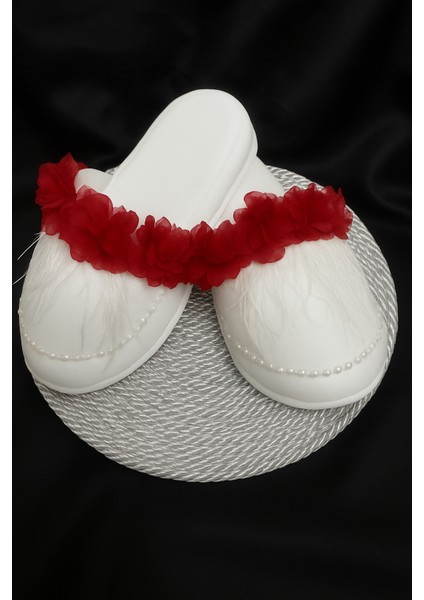 Kırmızı Lohusa Terlik ve Incili Taç – 2'li Set - Lohusa Seti fiyatları