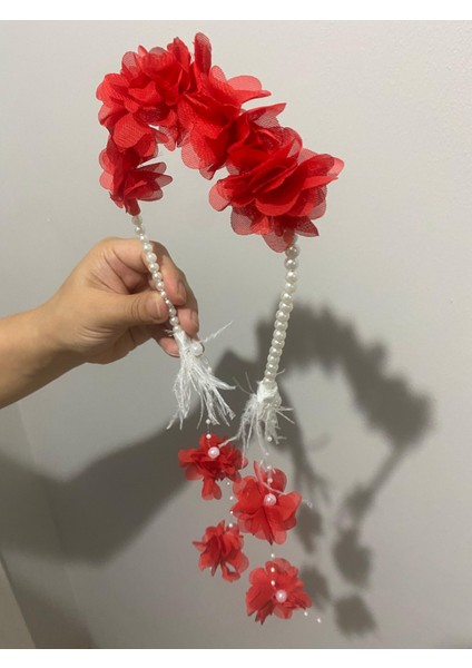 Kırmızı Lohusa Terlik ve Incili Taç – 2'li Set - Lohusa Seti fırsatları