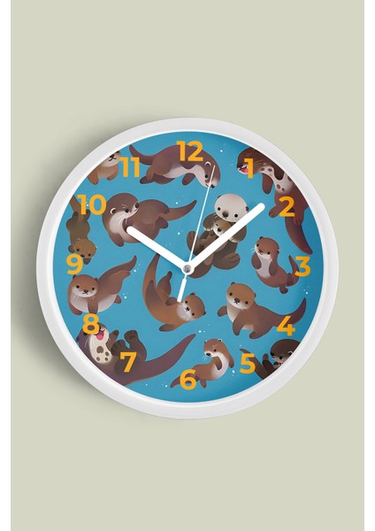 Sevimli Ayı Temalı Çocuk Odası Modern Duvar Saati - 25CM - Önü Camlı Beyaz Kasa - Sessiz Mekanizma