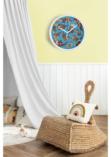 Sevimli Ayı Temalı Çocuk Odası Modern Duvar Saati - 25CM - Önü Camlı Beyaz Kasa - Sessiz Mekanizma fiyatları