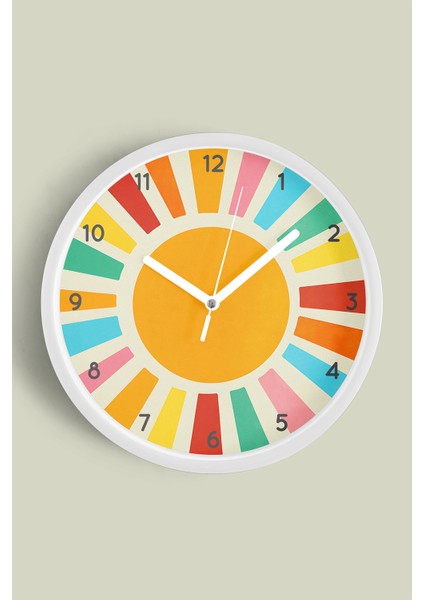 Retro Gün Doğumu Gökkuşağı Modern Duvar Saati - 25CM - Önü Camlı Beyaz Kasa - Sessiz Mekanizma