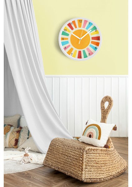 Retro Gün Doğumu Gökkuşağı Modern Duvar Saati - 25CM - Önü Camlı Beyaz Kasa - Sessiz Mekanizma fiyatları
