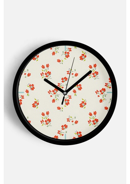 Soyut Çiçek Temalı Modern Duvar Saati - 25CM - Önü Camlı Siyah Kasa - Sessiz Mekanizma