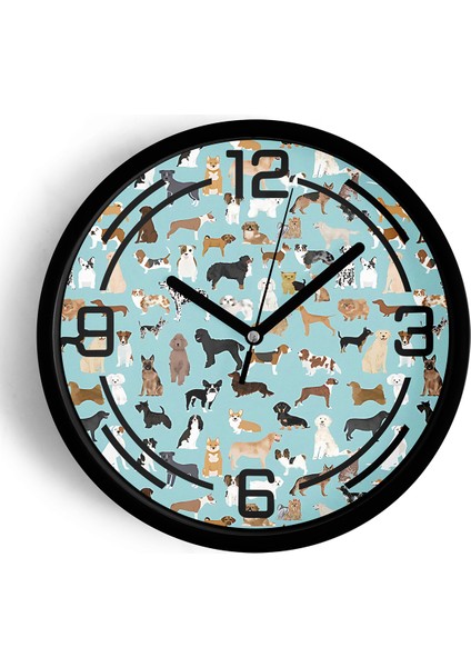 Sevimli Köpek Temalı Modern Duvar Saati - 25CM - Önü Camlı Siyah Kasa - Sessiz Mekanizma