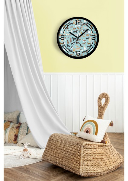 Sevimli Köpek Temalı Modern Duvar Saati - 25CM - Önü Camlı Siyah Kasa - Sessiz Mekanizma fiyatları