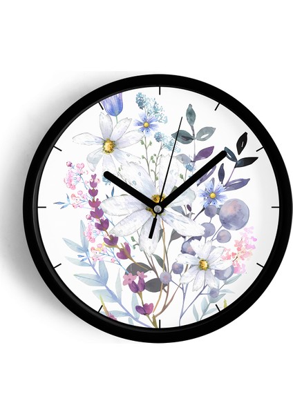 Soyut Renkli Çiçek Temalı Modern Duvar Saati - 25CM - Önü Camlı Siyah Kasa - Sessiz Mekanizma