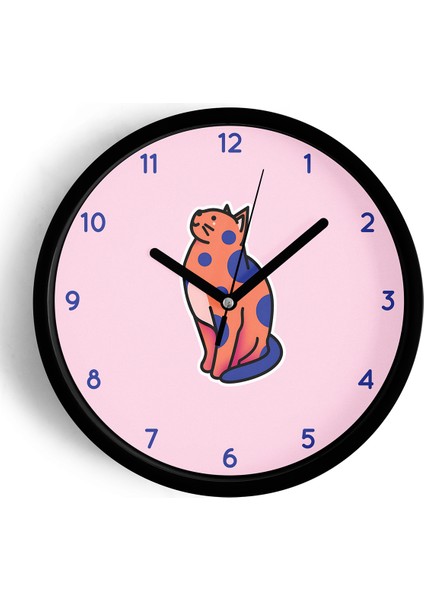 Sevimli Kedi Çocuk Odası Modern Duvar Saati - 25CM - Önü Camlı Siyah Kasa - Sessiz Mekanizma