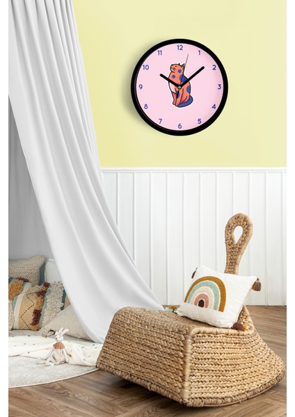 Sevimli Kedi Çocuk Odası Modern Duvar Saati - 25CM - Önü Camlı Siyah Kasa - Sessiz Mekanizma fiyatları