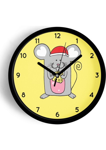 Sevimli Fare Çocuk Odası Modern Duvar Saati - 25CM - Önü Camlı Siyah Kasa - Sessiz Mekanizma