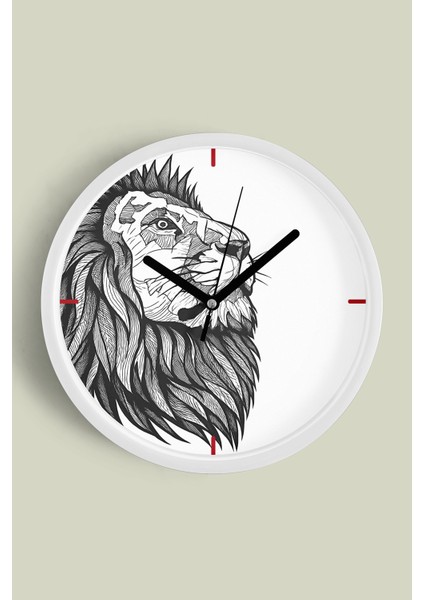 Soyut Aslan Modern Tasarım Duvar Saati - 25CM - Önü Camlı Beyaz Kasa - Sessiz Mekanizma