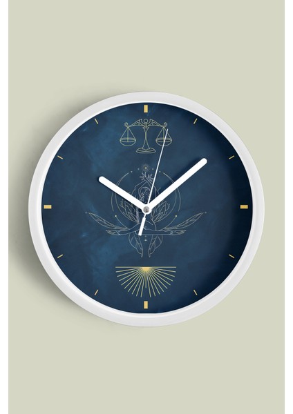 Terazi Burcu - Burçlar Modern Duvar Saati - 25CM - Önü Camlı Beyaz Kasa - Sessiz Mekanizma