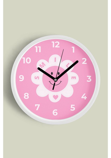 Gülümseyen Güneş Tasarımı Çocuk Odası Duvar Saati - 25CM - Önü Camlı Beyaz Kasa - Sessiz Mekanizma