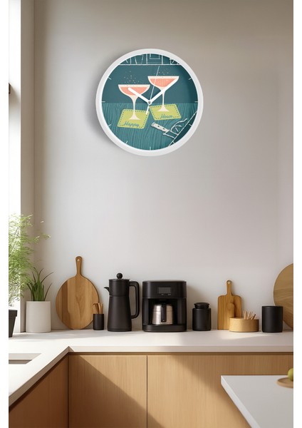 Kokteyl Bardağı Modern Tasarım Duvar Saati - 25CM - Önü Camlı Beyaz Kasa - Sessiz Mekanizma fiyatları