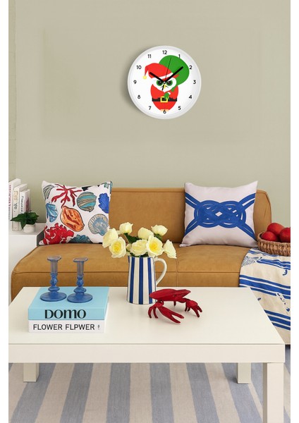 Kızgın Noel Baykuş Modern Tasarım Duvar Saati - 25CM - Önü Camlı Beyaz Kasa - Sessiz Mekanizma fiyatları