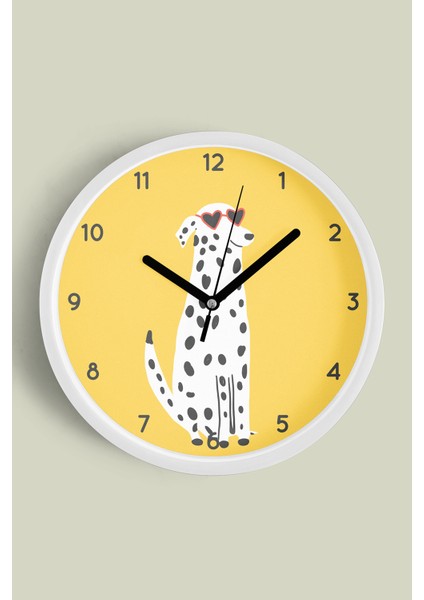 Sevimli Köpek Tasarım Çocuk Odası Duvar Saati - 25CM - Önü Camlı Beyaz Kasa - Sessiz Mekanizma