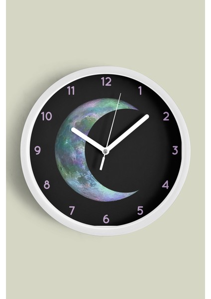 Soyut Renkli Ay Tasarımı Modern Duvar Saati - 25CM - Önü Camlı Beyaz Kasa - Sessiz Mekanizma