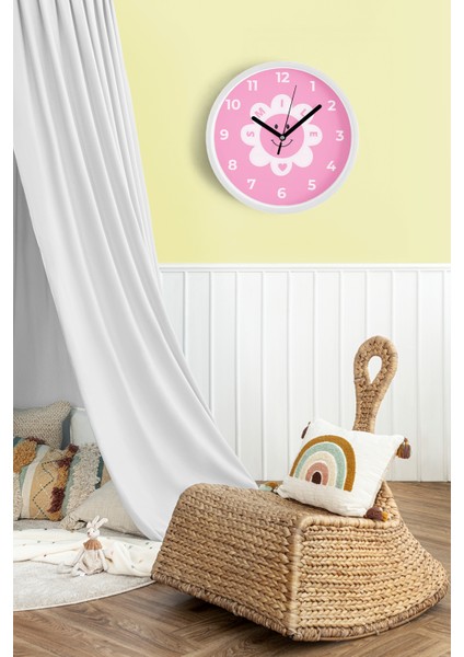 Gülümseyen Güneş Tasarımı Çocuk Odası Duvar Saati - 25CM - Önü Camlı Beyaz Kasa - Sessiz Mekanizma fiyatları