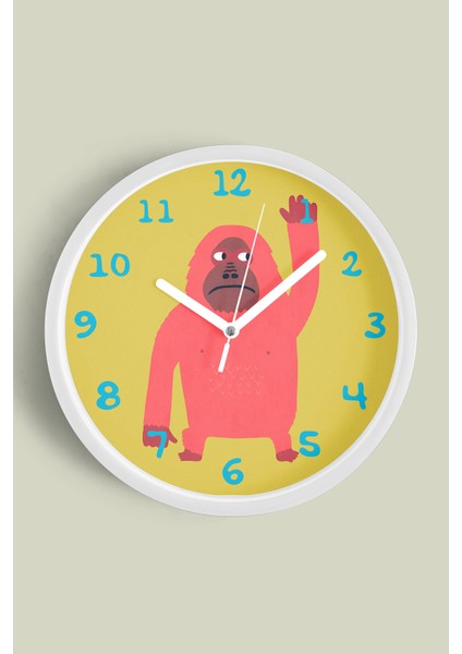 Goril Tasarımlı Duvar Saati - 25CM - Önü Camlı Beyaz Kasa - Sessiz Mekanizma