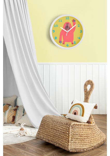 Goril Tasarımlı Duvar Saati - 25CM - Önü Camlı Beyaz Kasa - Sessiz Mekanizma fiyatları