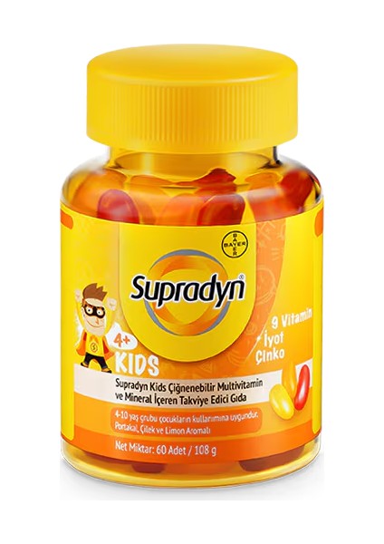 Supradyn® kids 60 Adet Çiğnenebilir Draje - Dezenfektan Hediyeli (%72 Alkol)