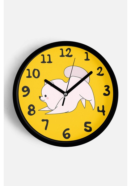 Sevimli Köpek Temalı Çocuk Odası Modern Duvar Saati - 25CM - Önü Camlı Siyah Kasa - Sessiz Mekanizma