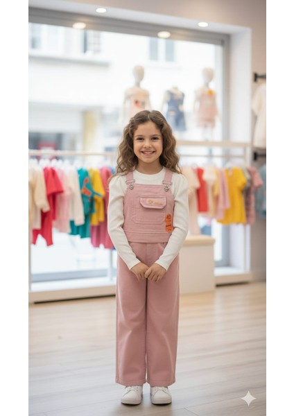 Kız Çocuk Bahçıvan Giyim Yelek Pantolon Body 3 Parça