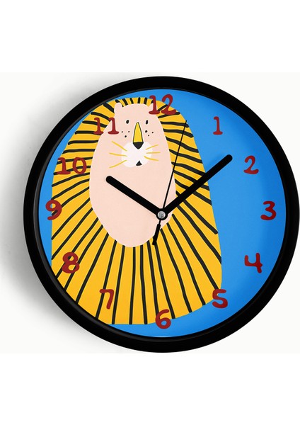 Aslan Tasarım Modern Duvar Saati - Çocuk Odası Duvar Saati - 25CM - Önü Camlı Siyah Kasa