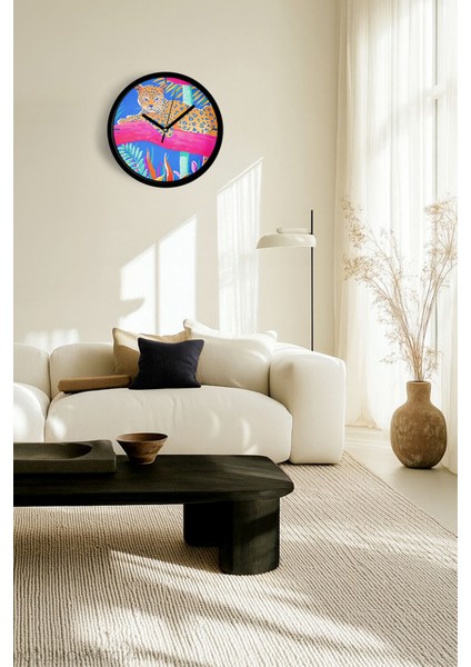 Tropikal Kaplan Temalı Modern Duvar Saati - 25CM - Önü Camlı Siyah Kasa - Sessiz Mekanizma fiyatları