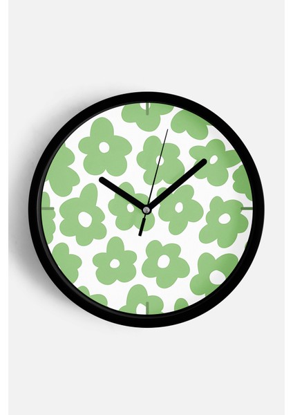 Soyut Çiçek Temalı Modern Duvar Saati - 25CM - Önü Camlı Siyah Kasa - Sessiz Mekanizma