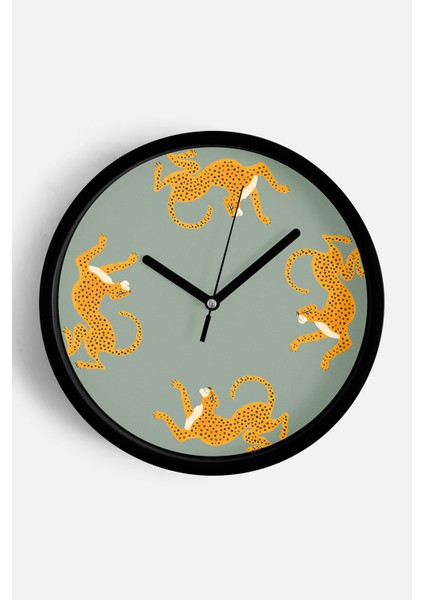 Kaplan Temalı Modern Duvar Saati - 25CM - Önü Camlı Siyah Kasa - Sessiz Mekanizma