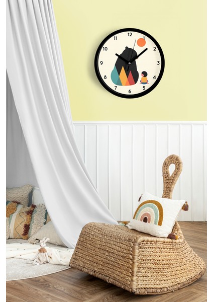 Ayıcık Ile Çocuk - Çocuk Odası Duvar Saati - 25CM - Önü Camlı Siyah Kasa - Sessiz Mekanizma fiyatları