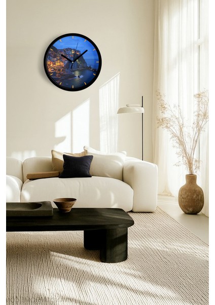 Italya'daki Amalfi Sahili Doğa Manzara Modern Duvar Saati - 25CM - Önü Camlı Siyah Kasa fiyatları